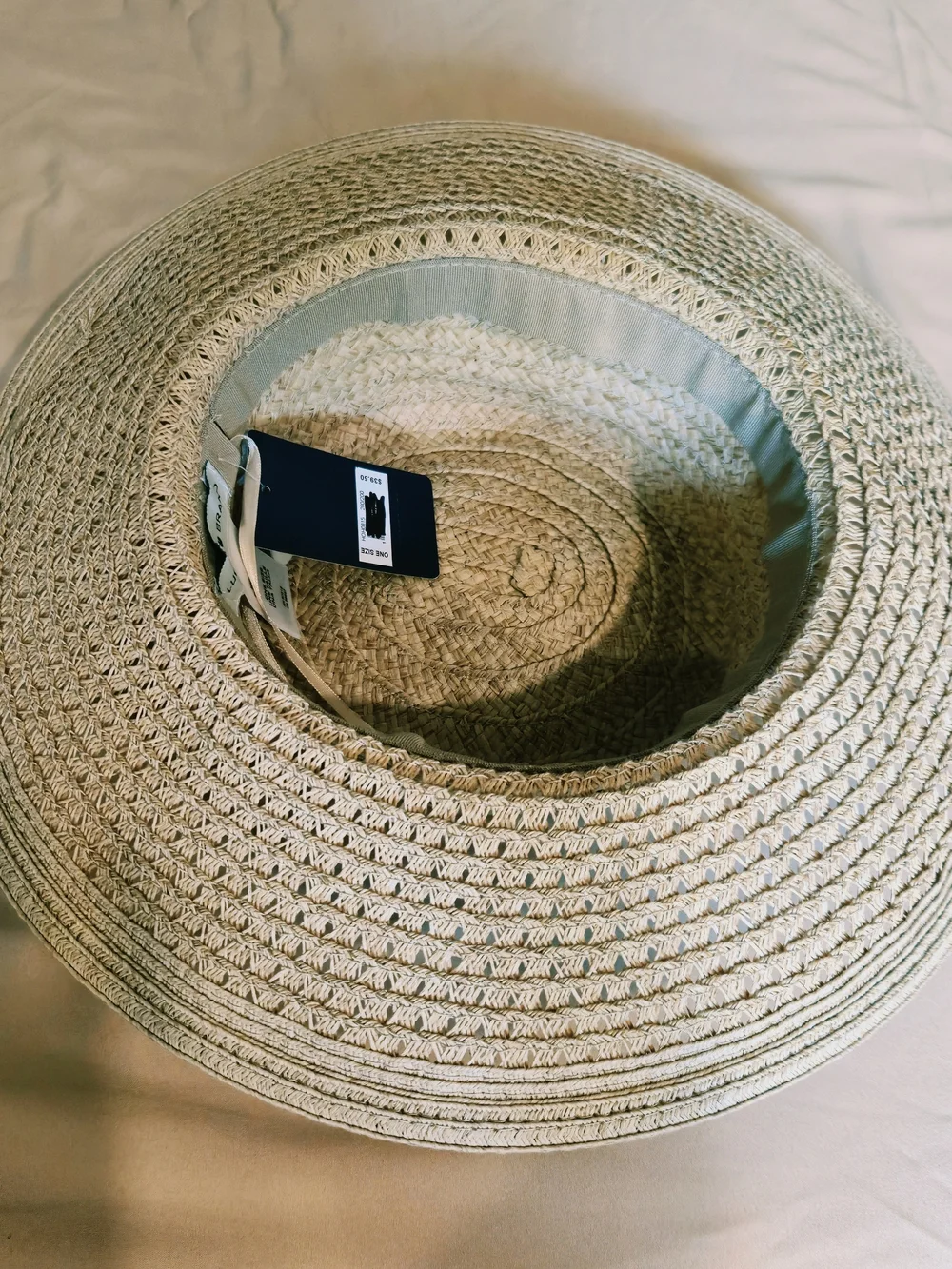 Lucky Brand Natural Raffia Straw Hat with Navy Hang Tag
